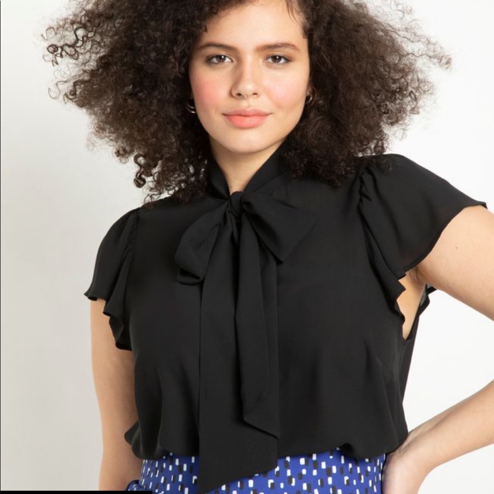 Eloquii Flutter sleeve, neck tie blouse